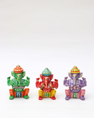 Handcrafted wooden Ganesha Set Multicolor set of 6
