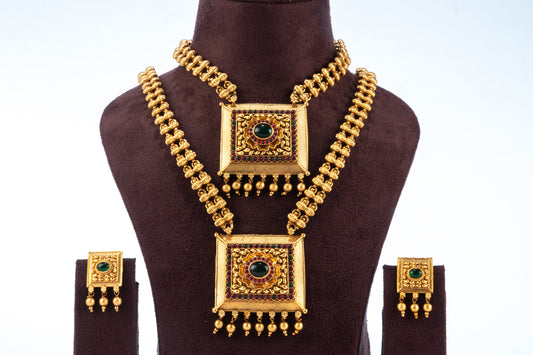 Zaariya Traditional south indian dual necklace set with square pendant