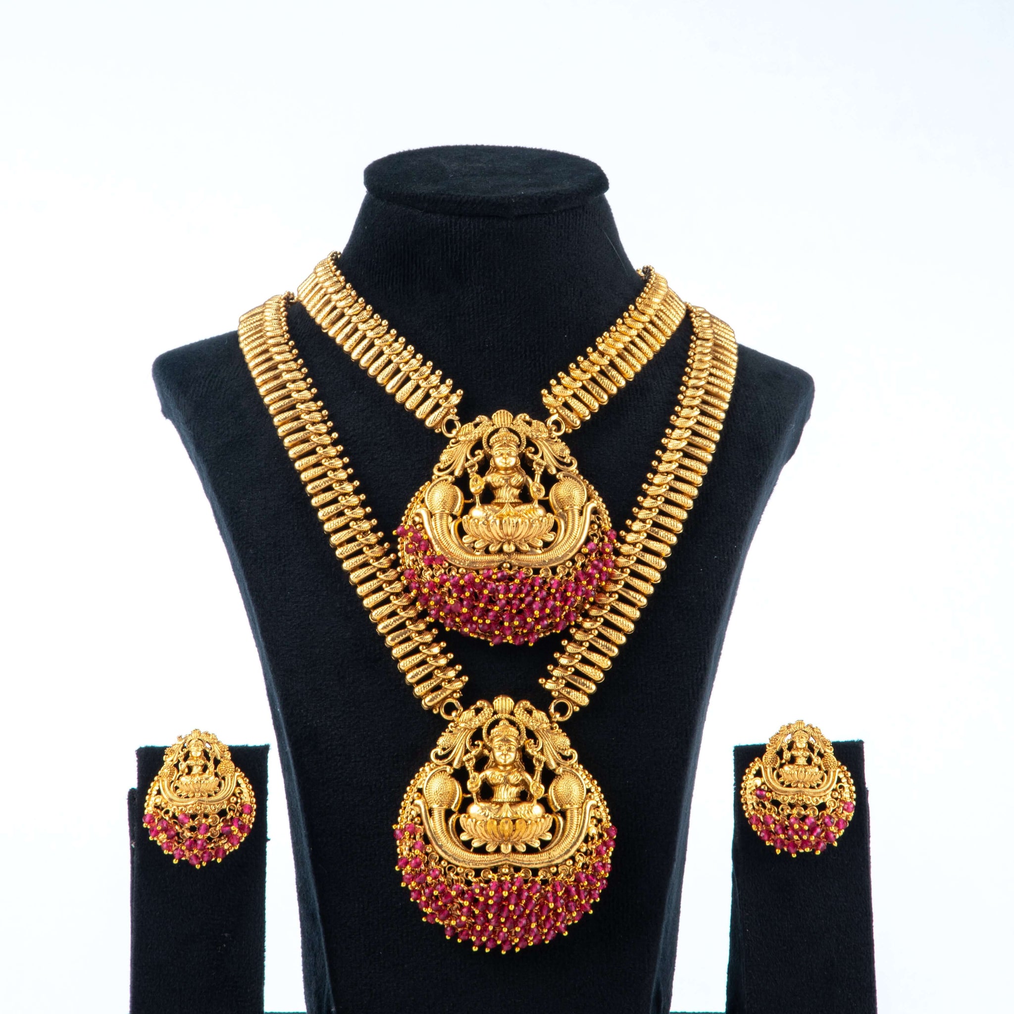 Zaariya- Traditional long temple necklace set with laxmi pendants