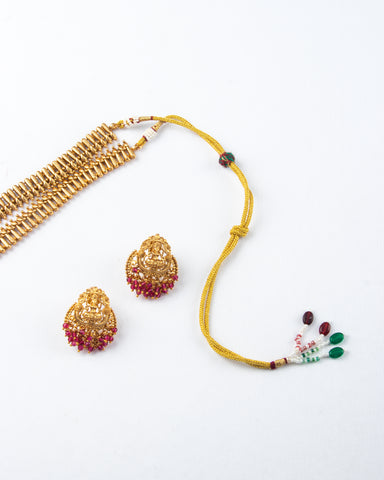 Zaariya- Traditional long temple necklace set with laxmi pendants