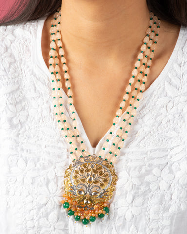 Zaariya Pearl Necklace with Laxmi Pendant (Peach)