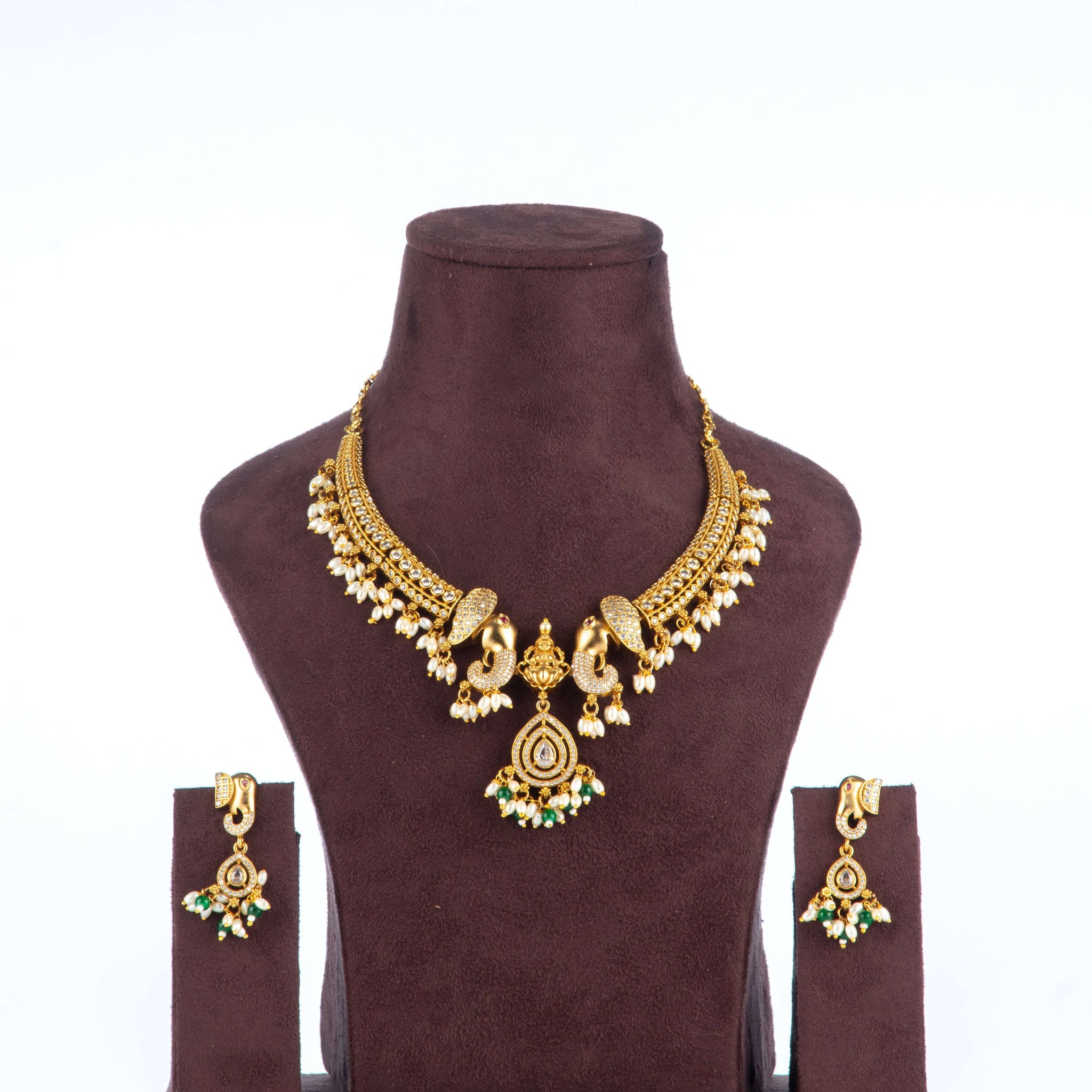 Gold-Plated temple Necklace with Elegant Elephant Detailing