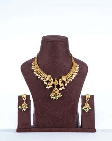 Gold-Plated temple Necklace with Elegant Elephant Detailing