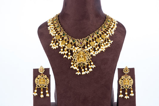 Zaariya Multi-Strand Choker Set with Polki Diamond and Emerald Pendant