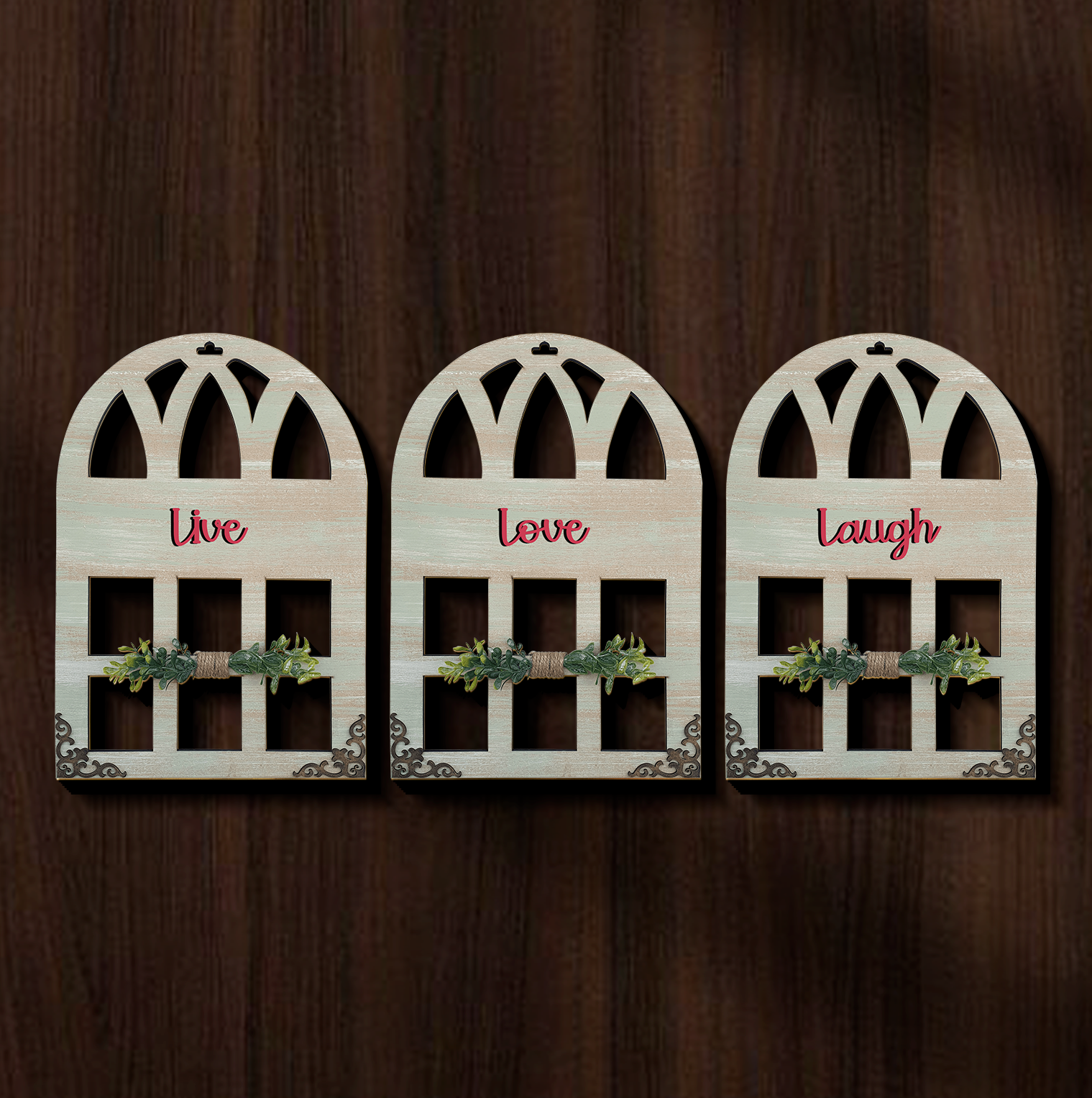 Live Love Laugh Window Wall Art Rustic Set of 3 Wemy Store