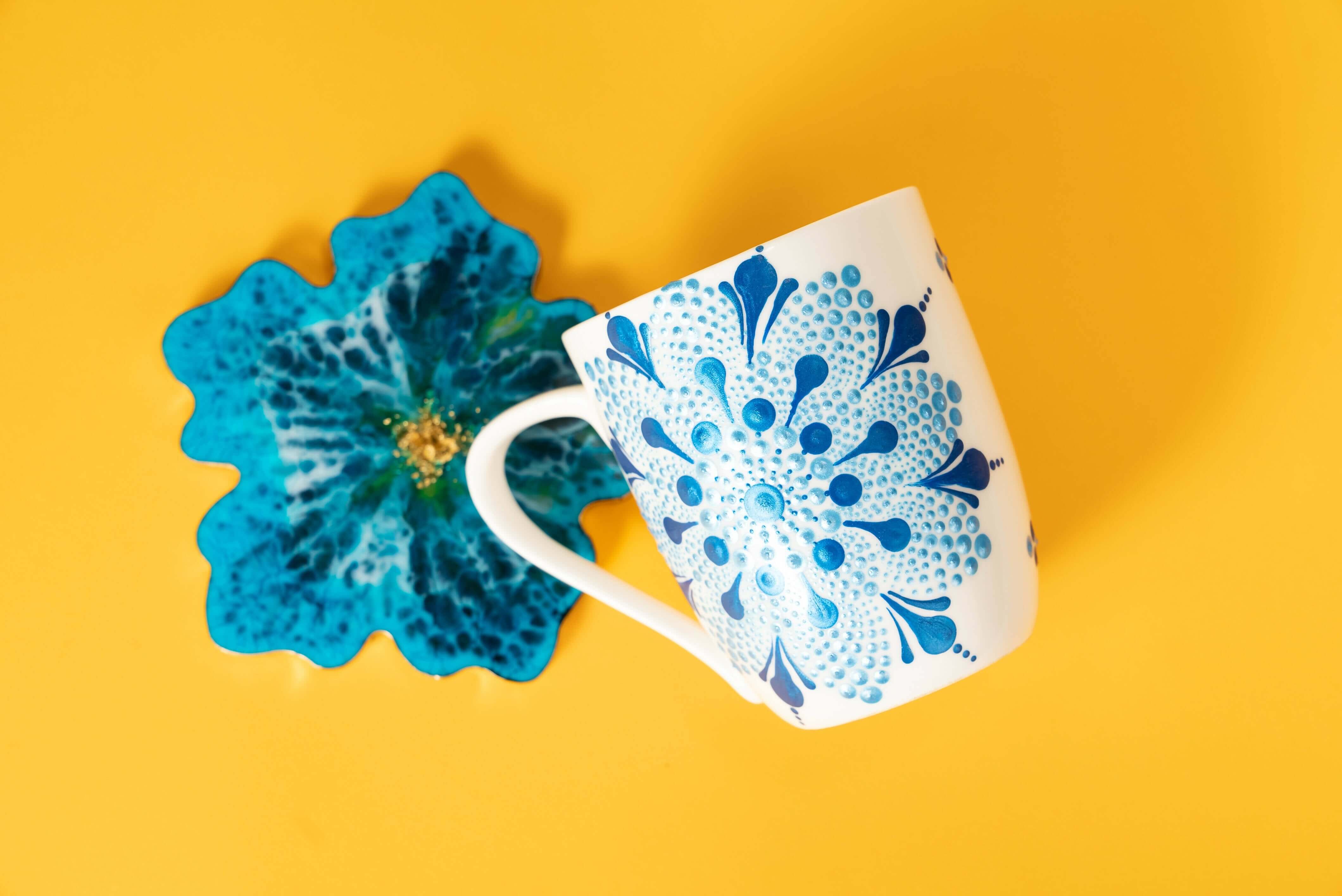 Mandala cup & Resin Coaster Set Wemy Store