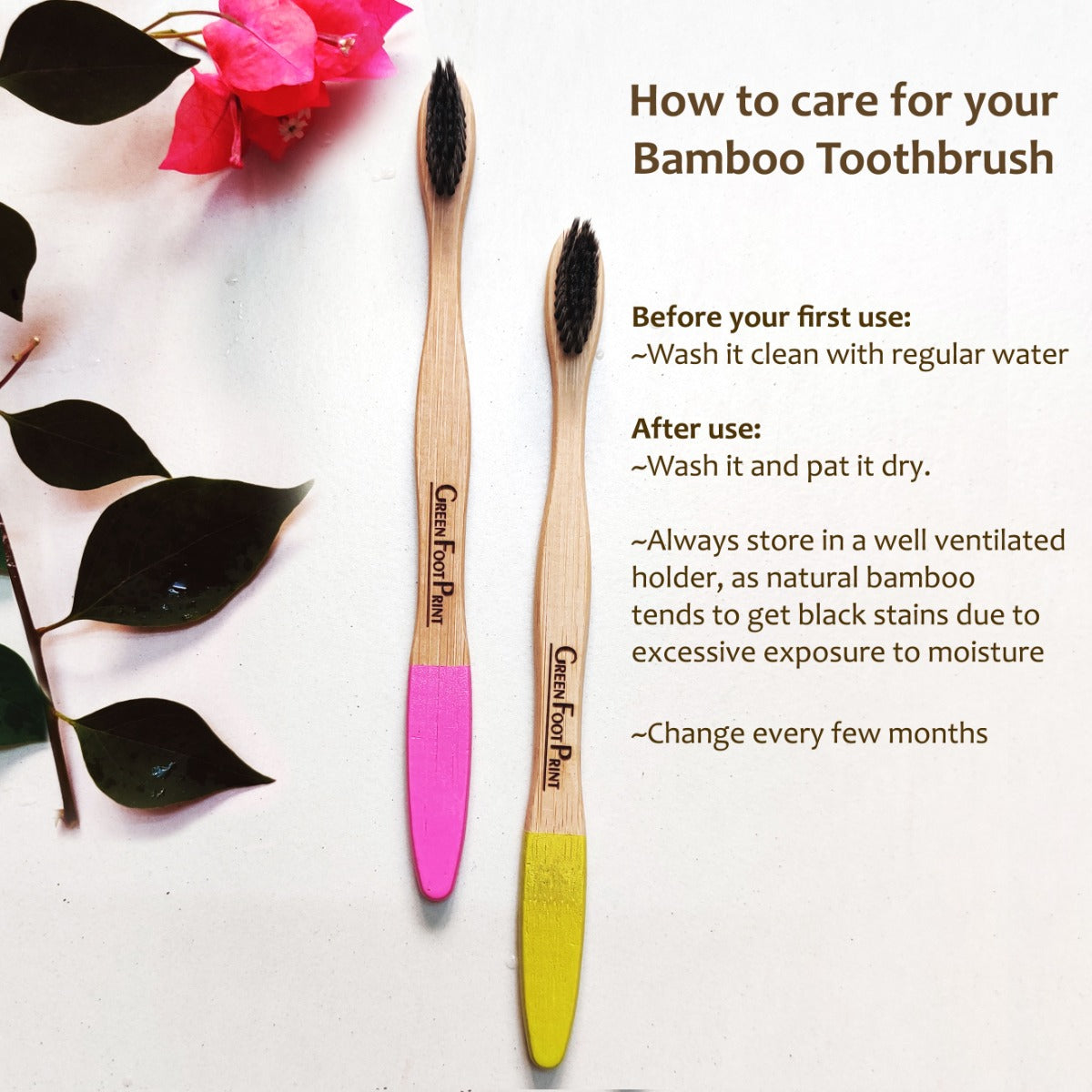 Natural Bamboo Toothbrush |Charcoal infused bristles(BT-colouredbottom-Packof2) Wemy Store