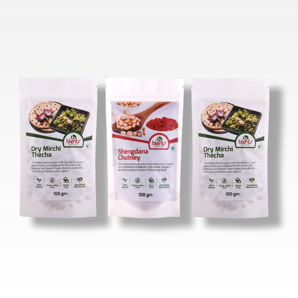 Natural Shengdana Chutney & Dry Mirchi 100 gm Each, (Combo Pack of 3) Wemy Store
