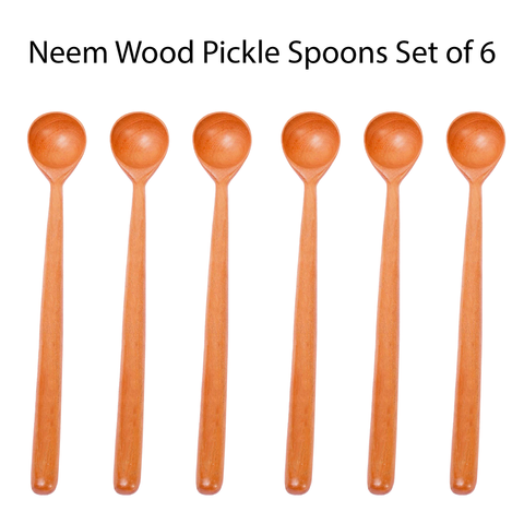 Neem Wood Pickle Spoons With Long Handle Set of 6 Wemy Store
