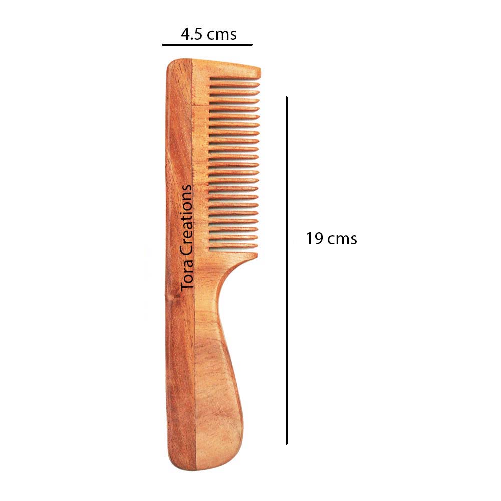 Neem Wood Pocket, Medium Tooth Handle & 2 In 1 Comb [ Handmade | Eco-Friendly ] Wemy Store