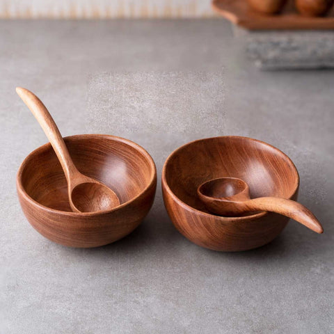 Neem Wood Soup Bowl Set of 2 for Daily Use for Serving Soup, Snacks Wemy Store