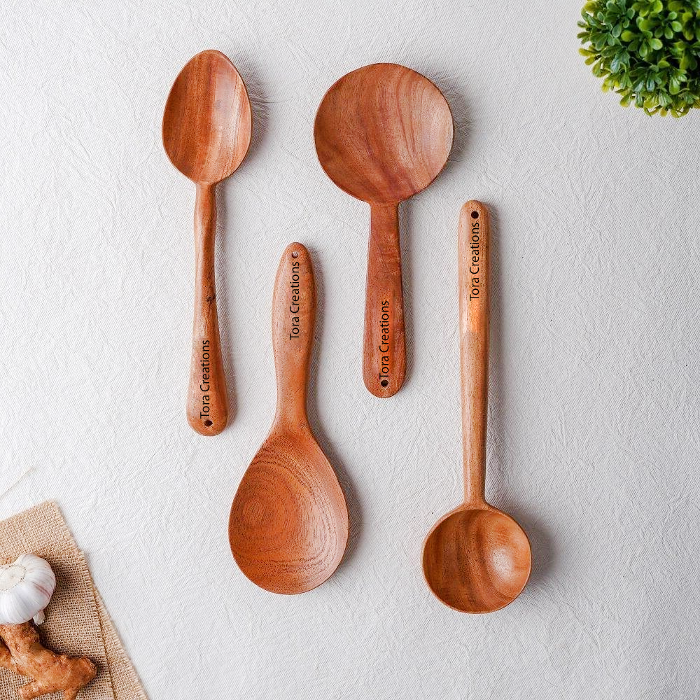 Neem Wood Spatulas for Cooking Serving ( Daily-Use, Pack of 4 ) Wemy Store