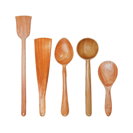 Neem Wooden Serving/Cooking Spatulas & Ladles Set of 6 Natural Finish Wemy Store