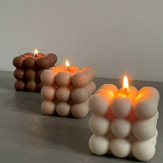 Neo-Spheres Cube Sculpted Aroma Candle - Set of 3 - Rose / Set 1: White Beige Brown Wemy Store