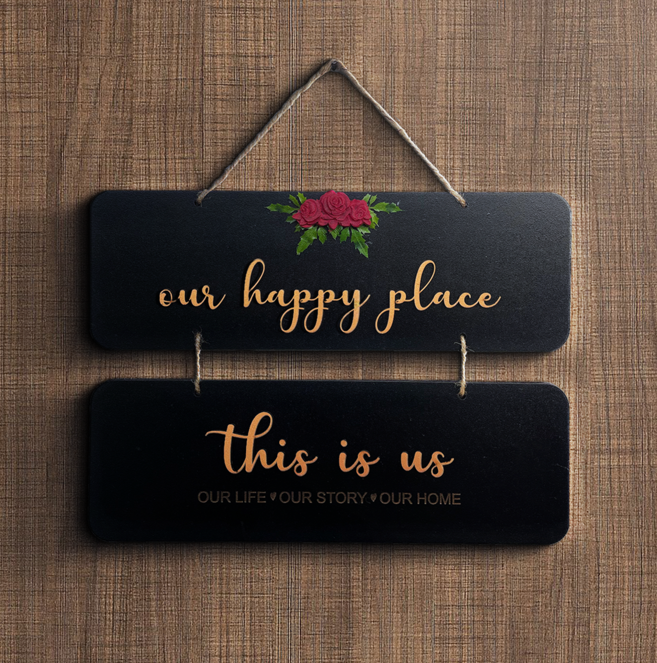 Our Happy Place 2 Layers Wooden Wall Hanging Wemy Store