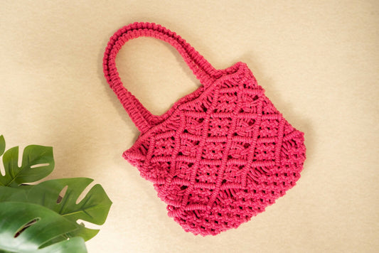 Pink Macrame Hand bag Wemy Store