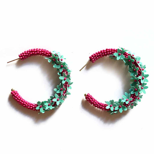 Pink & Sea Green Handmade earrings Wemy Store