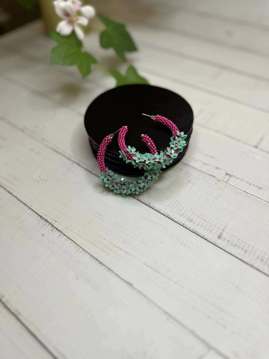 Pink & Sea Green Handmade earrings Wemy Store