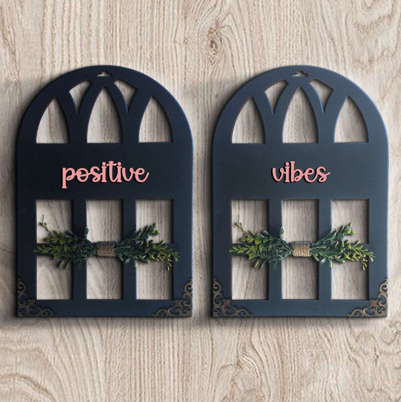 Positive Vibe Quote Window Wall Art Stone Grey Set of 2 Wemy Store