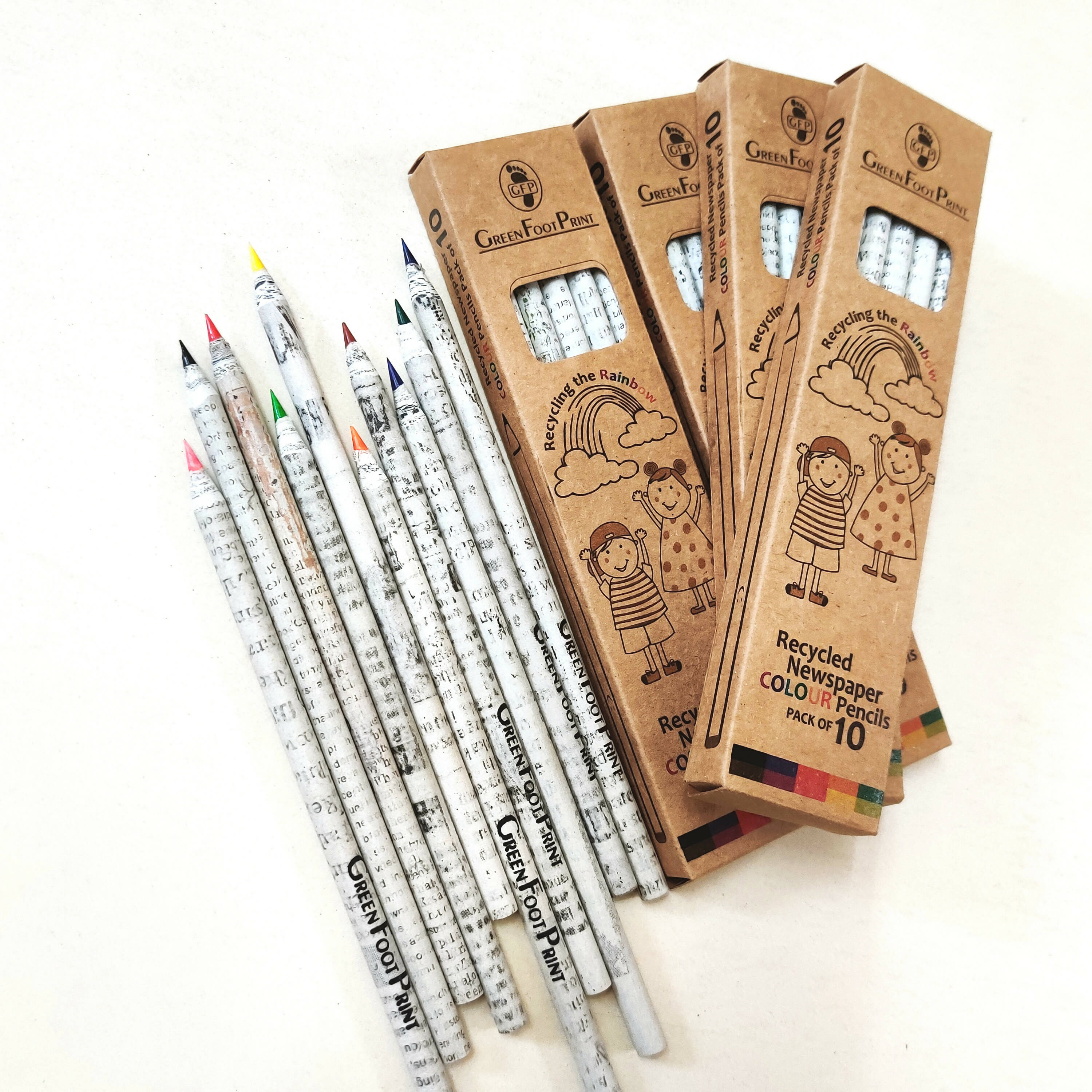 Recycled Newspaper COLOUR Pencils | Pack of 10 x3(NCP-PackOf 10x3) Wemy Store