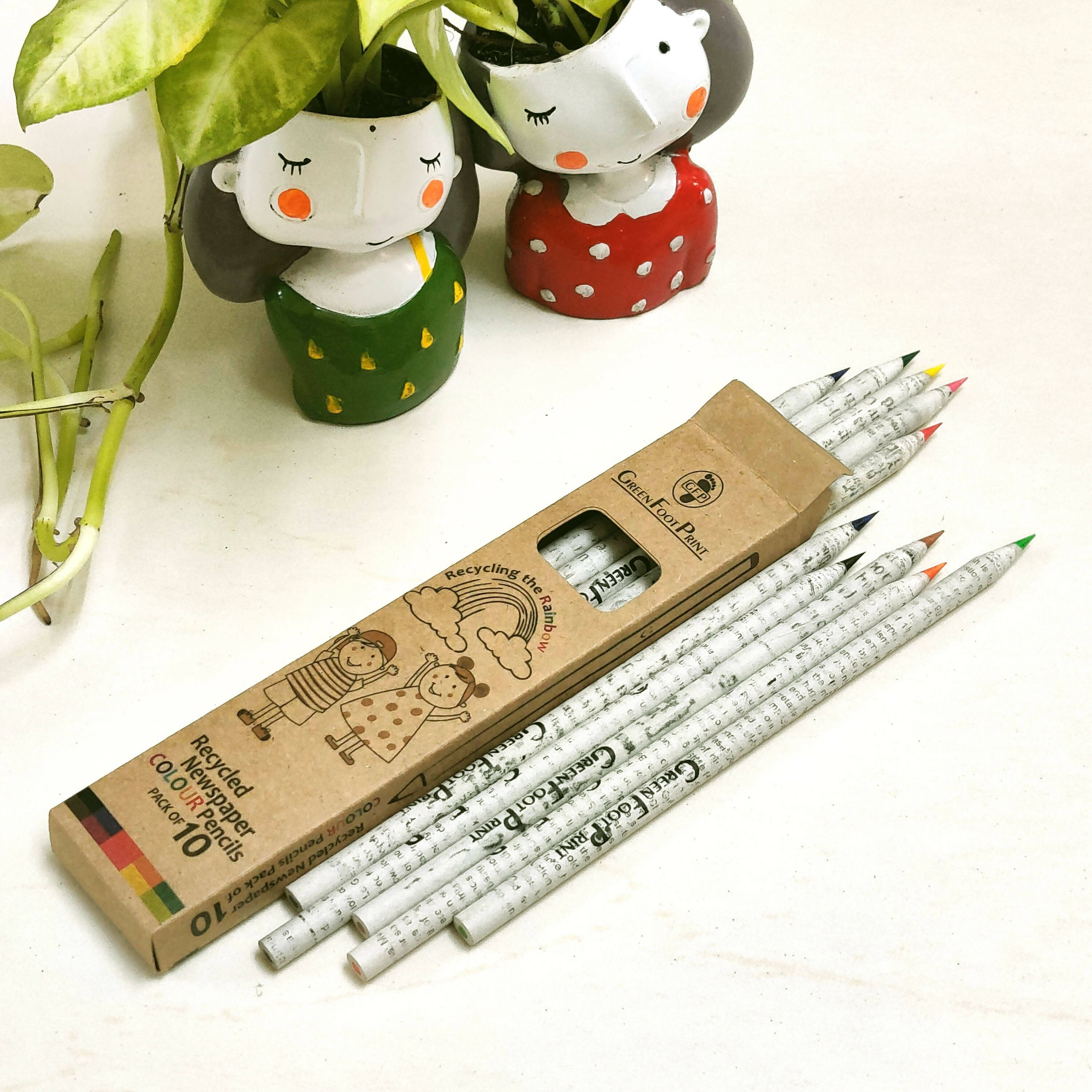 Recycled Newspaper COLOUR Pencils | Pack of 10 x3(NCP-PackOf 10x3) Wemy Store