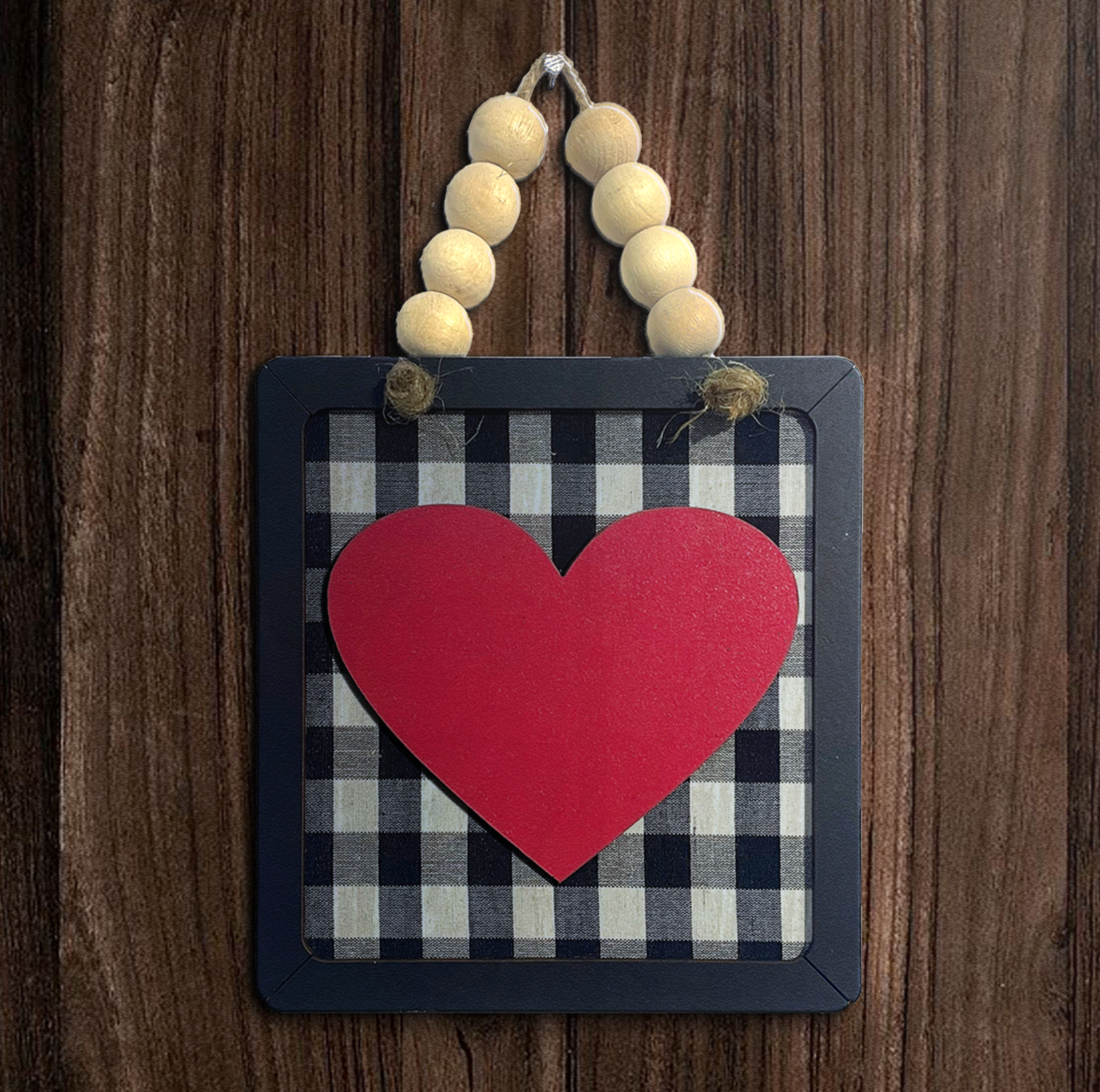 Red Heart in Square Wooden Wall Art Wemy Store