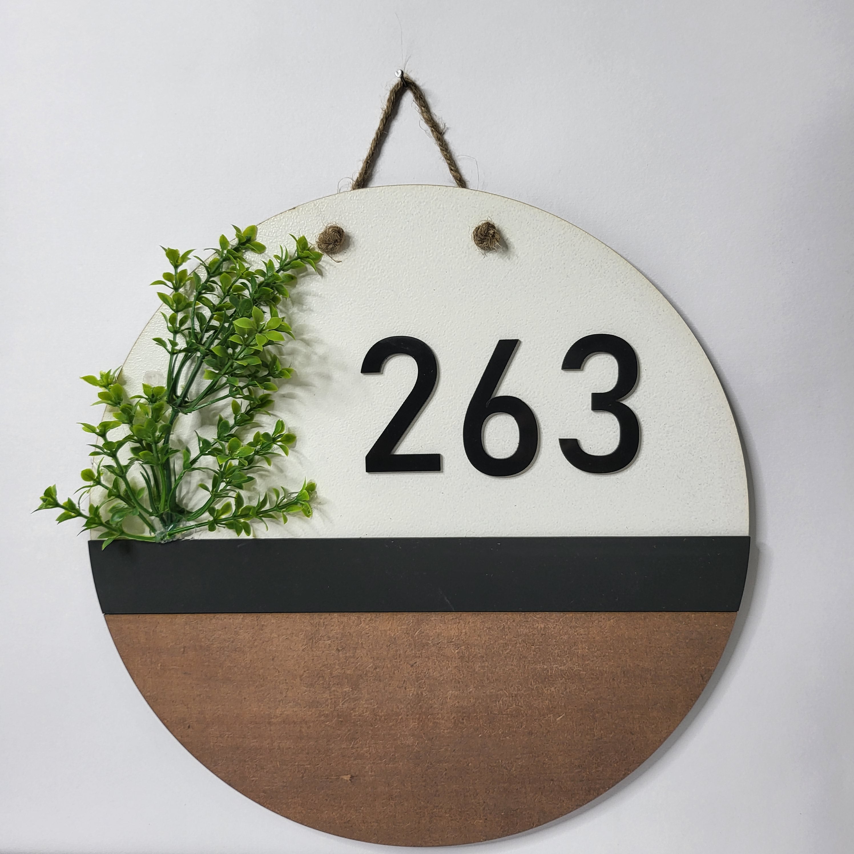 Round 3 Tone House Number Plate With Beautiful Leaves and Rope Wemy Store