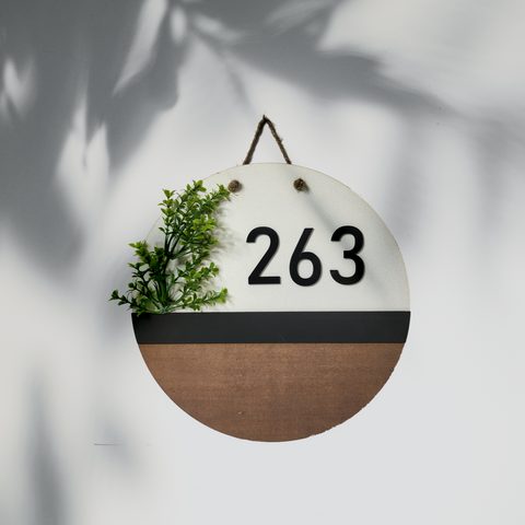 Round 3 Tone House Number Plate With Beautiful Leaves and Rope Wemy Store