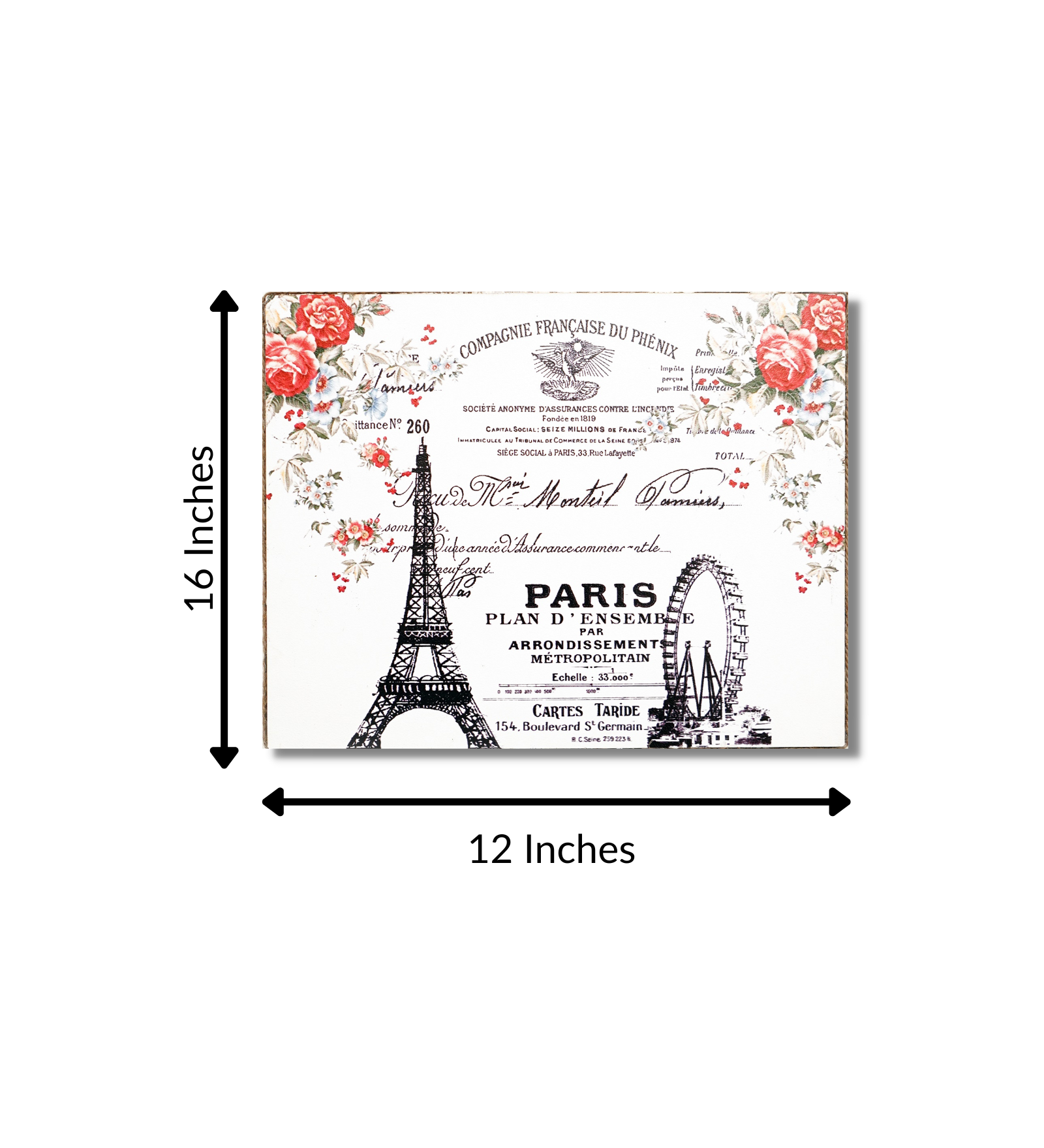Rustic Paris Certificate With Eiffel Tower and Wheel Roller Wall Art Wemy Store