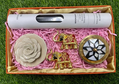 Festive Diwali Essentials: Incense, Charming Elephants, Mother of Pearl Trinket & Dry Fruits Gift Set