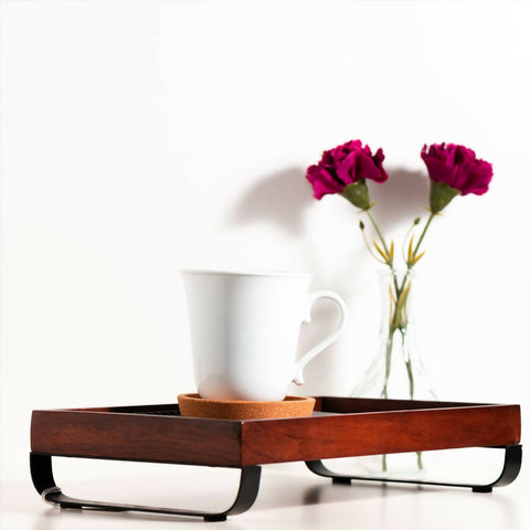 Serving Tray with Metal Stand from Mahogany Collection (Large) Wemy Store