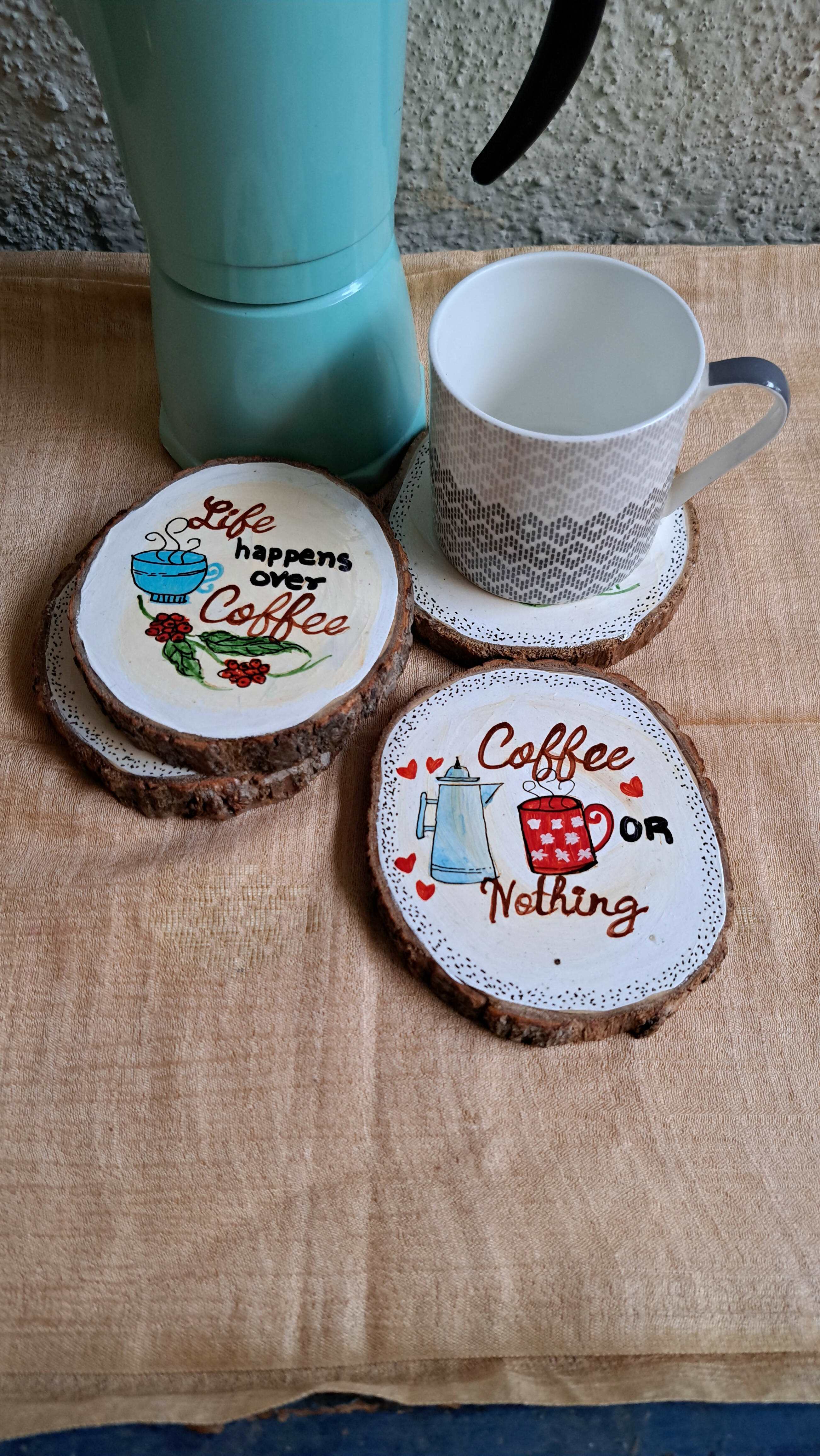 Set of 4 Handpainted Bark Coasters |Coffee Coasters | Quirky Coffee Coasters Wemy Store
