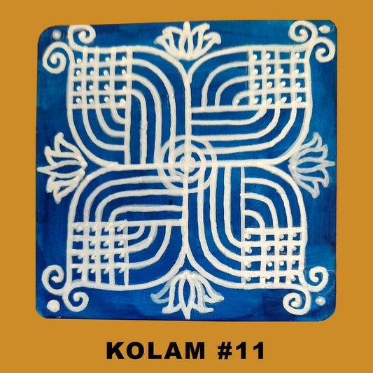Set of 4 Kolam Tiles | Hand-painted Kolam Tiles | Kolam Tiles for Puja room Wemy Store