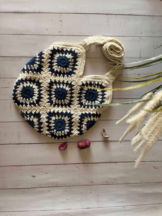 Shoulder Crochet Bag with Blue Sunflower Squares Wemy Store
