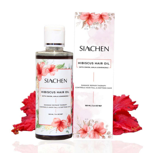 Siachen Hibiscus Hair Oil with Onion, Amla & Bhringraj | Mineral Oil, SLS & Paraben Free | Hairfall Control, Hair Growth, Soft, Thick, Long and Shiny Hair Wemy Store