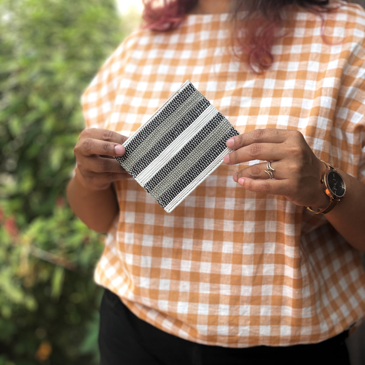 Sustainable Handwoven Gray White Black Stripes Unisex Wallet (W0323-015) Wemy Store