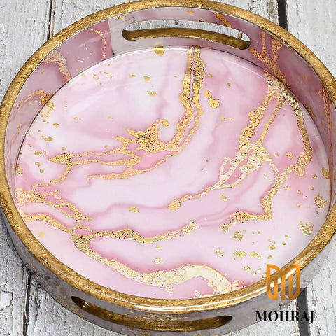 The Mohraj Pink Marble Design Round Trays Wemy Store