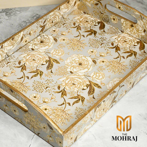 The Mohraj Summer Roses Trays with Curved Handle Wemy Store