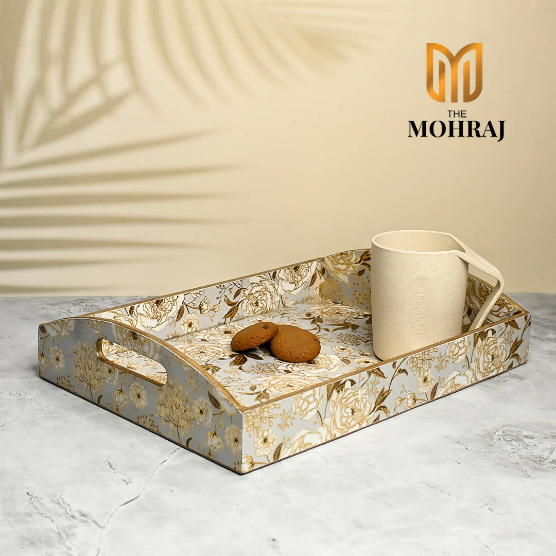 The Mohraj Summer Roses Trays with Curved Handle Wemy Store