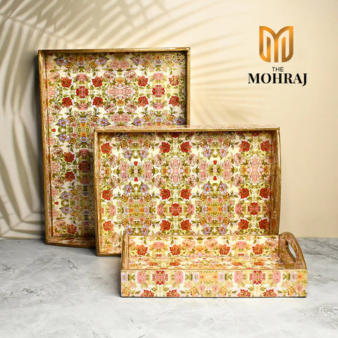 The Mohraj Vibrant Floret Trays with Curved Handle Wemy Store