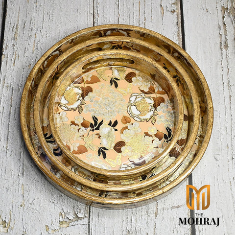 The Mohraj Wooden Floret Round Trays Wemy Store