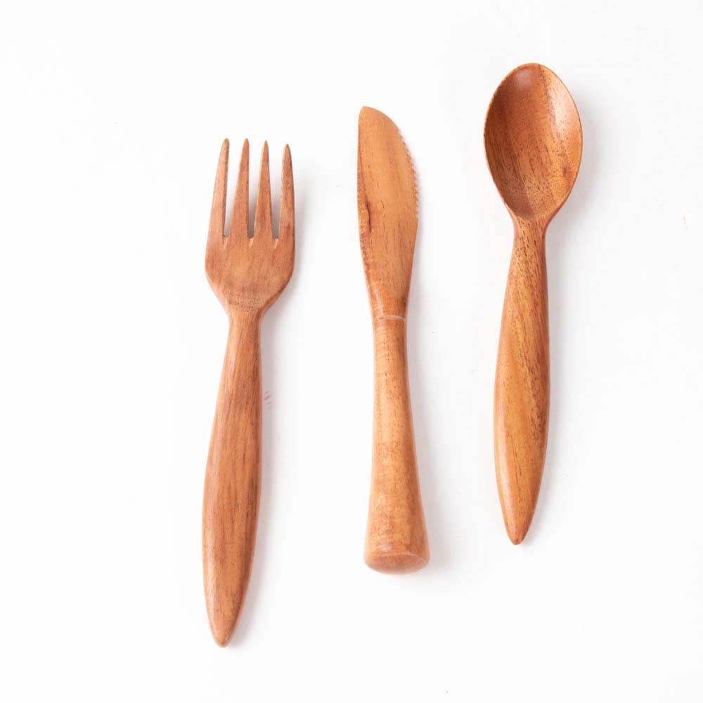 Travel Cutlery Neem Wood Spoon, Fork & Knife Set Wemy Store