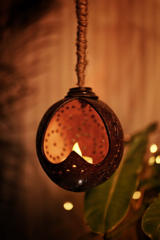 Up-cycled discarded Coconut Shell - Siva Hanging Lantern/Light (hanging votive holder) Wemy Store