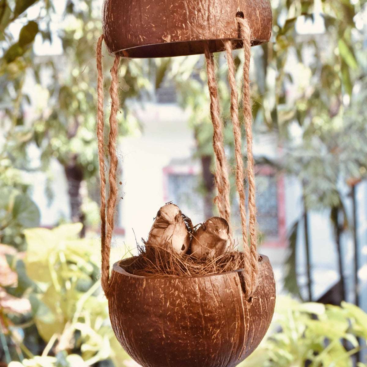 Upcycled discarded coconut shell bird feeder- Adi bird feeder Wemy Store