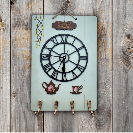 Vintage Wall Clock With 4 Key Holders Wooden Wall DÃ©cor Wemy Store
