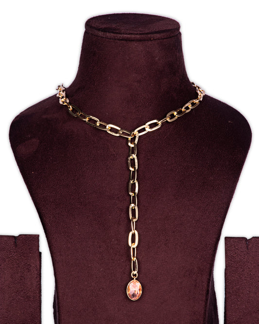 Zaariya- Swarovski Crystal Large Drop Y Statement Necklace with Fine Brass Metal Chain