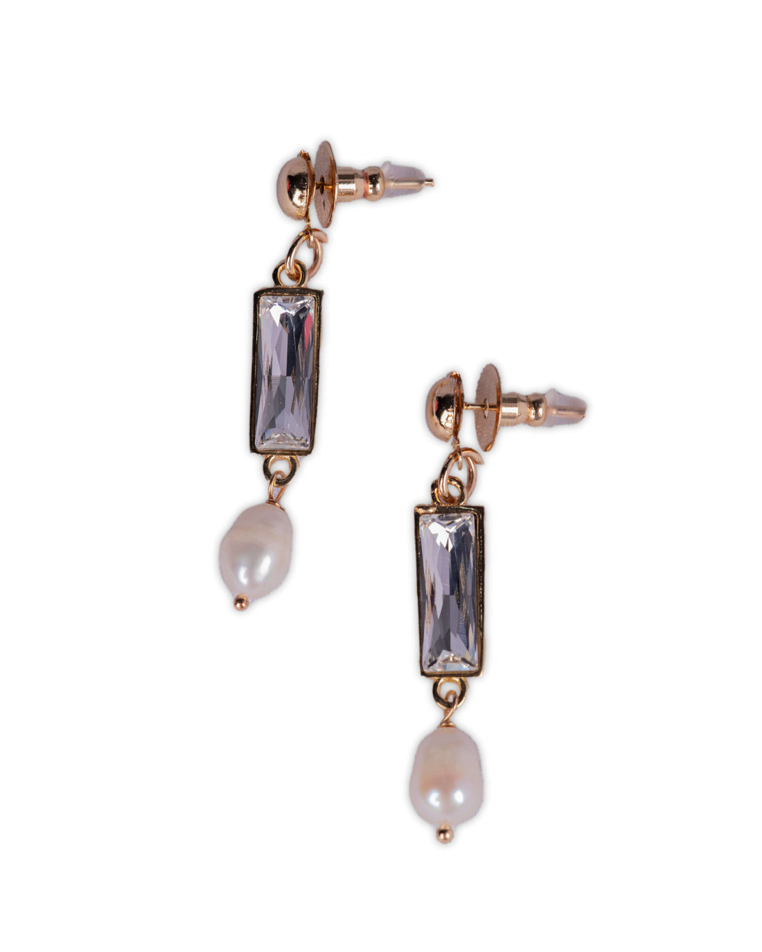 Zaariya- 2 Stone Swarovski Crystal Brass Metal Drop Earring in Lt Gold Metal Finish with Baroque Pearls