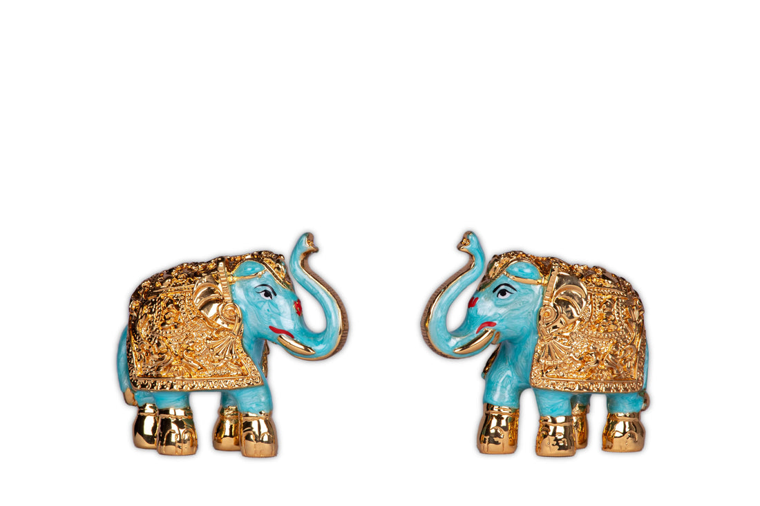 Premium Quality Gold Plated Resin Elephant Show Piece Blue (3 Inches)