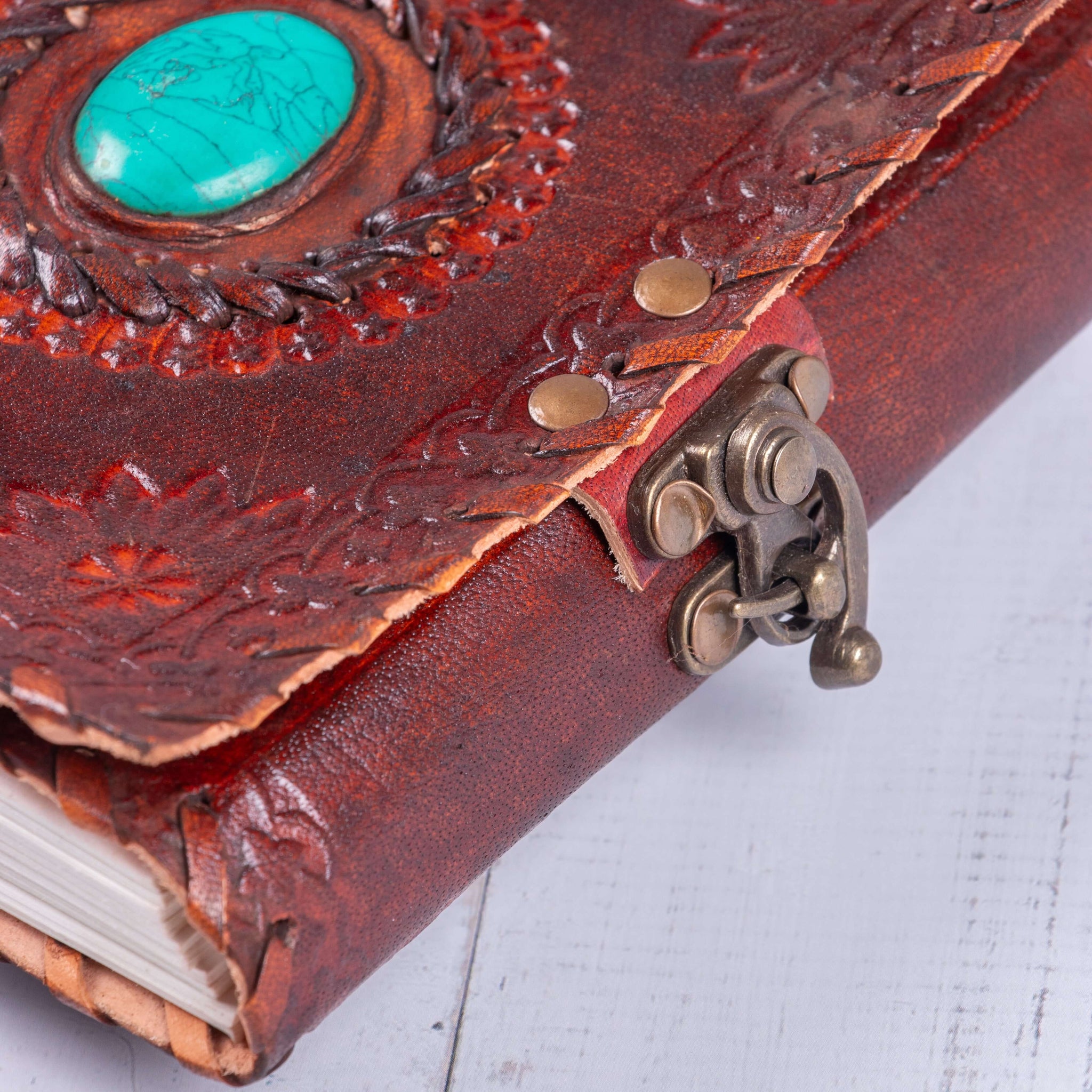 Handmade Leather Diary - Turquoise Stone for Inner Peace