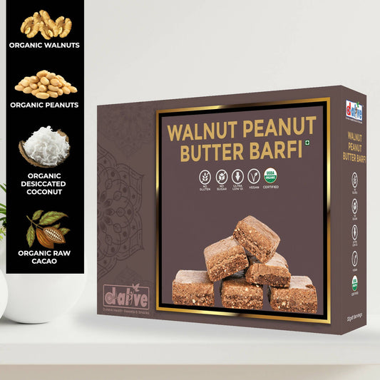 Walnut Peanut Butter Barfi (Indian Sweets, Mithai) - 200g (Organic Certified, Gluten-Free, Vegan, Natural Sweeteners, Guilt-Free Binge, No Refined Sugars & No Artificial Sweeteners, Non-GMO, No Preservatives, No Trans Fat, No Additives, Low Carb & High Pr Wemy Store